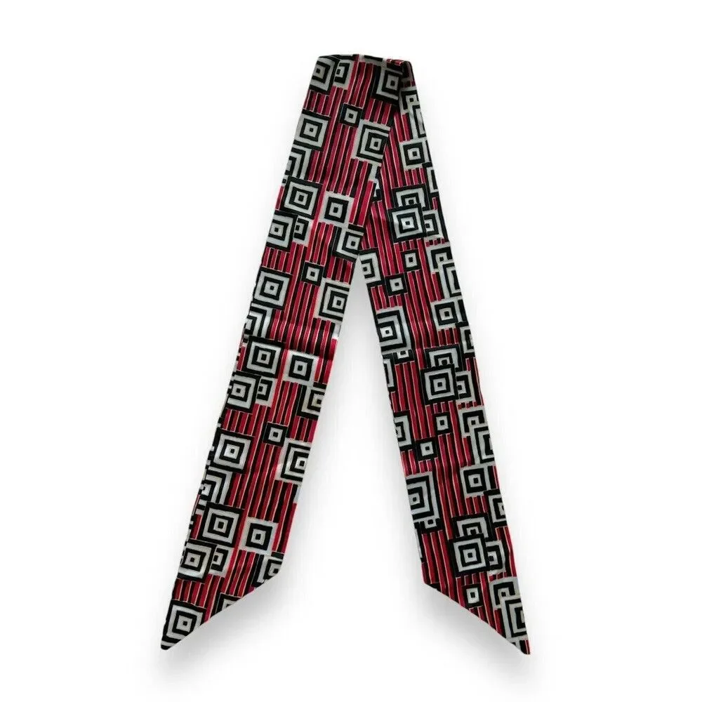 Red & Black Geometric Rectangular Scarf Tie Scarf Tie 4.5” X 61” Women Scarve